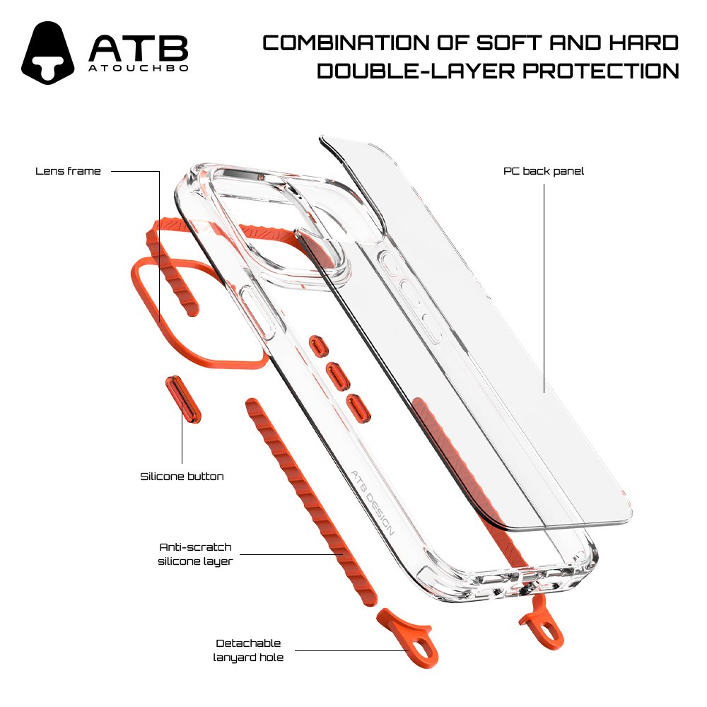 ATB Clear Acrylic Phone Case for iPhone 16 Hard PC Shockproof Crossbody Design with Lanyard Back Covers