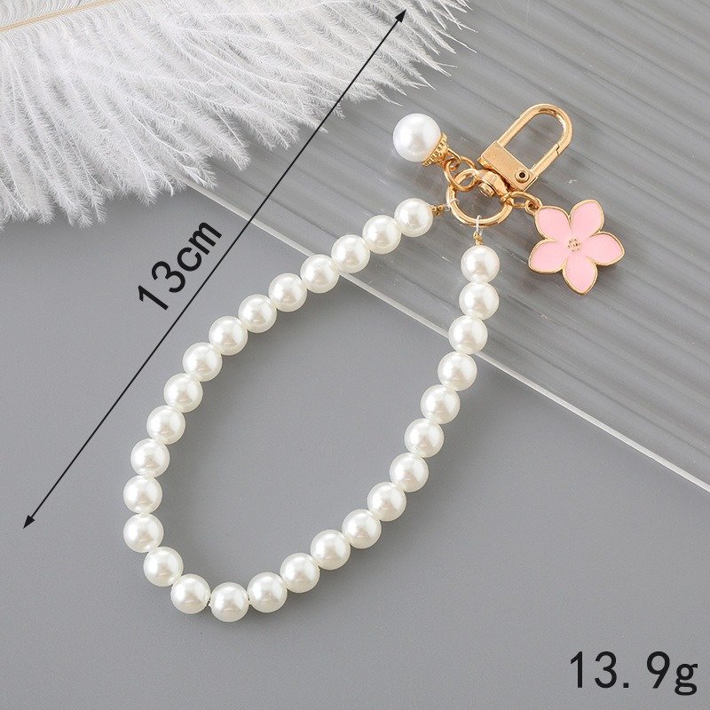 Beaded Pearl Flower Pendant for Purse Backpack Handbag Phone Cases Key Chains Carkey Strap Lanyard Wrist Bracelets