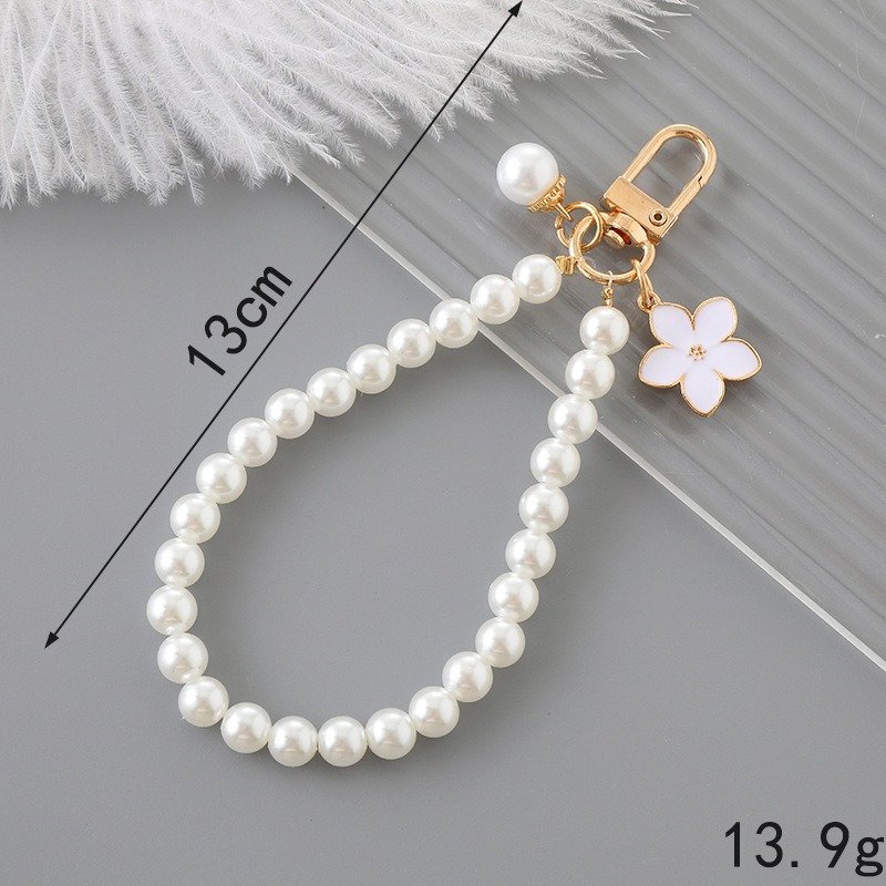 Beaded Pearl Flower Pendant for Purse Backpack Handbag Phone Cases Key Chains Carkey Strap Lanyard Wrist Bracelets