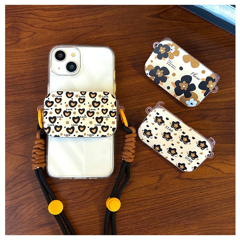 Ins Style Mobile Phone Back Clip Creative Make-up Flip Mirror Cross-body Universal Lanyard Bracket Anti-lost Phone Accessories