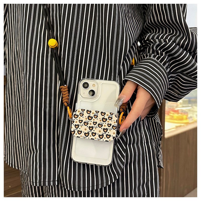 Ins Style Mobile Phone Back Clip Creative Make-up Flip Mirror Cross-body Universal Lanyard Bracket Anti-lost Phone Accessories