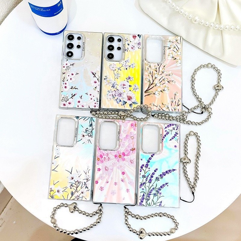 Women Phone Cases for Samsung S24 Ultra S23 S22 A35 A55 A25 5G With Beaded Lanyard Luxury Cover