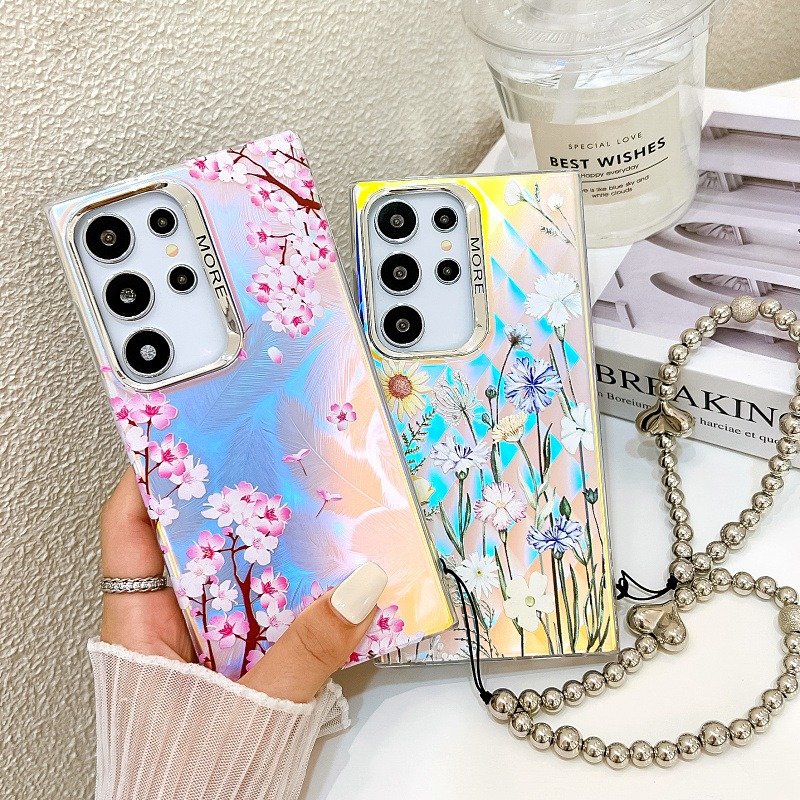 Women Phone Cases for Samsung S24 Ultra S23 S22 A35 A55 A25 5G With Beaded Lanyard Luxury Cover