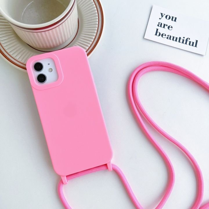 Bulk Soft Shockproof Crossbody Sling Silicone Phone Case Back Cover For Iphone 16 15 14 13 12 11 Pro Max Xs Xr Xsmax 7 8plus