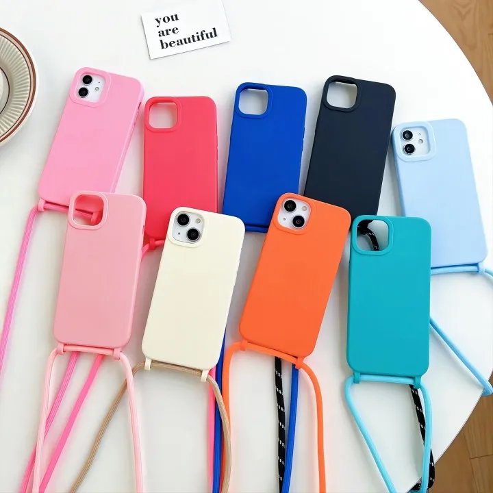 Bulk Soft Shockproof Crossbody Sling Silicone Phone Case Back Cover For Iphone 16 15 14 13 12 11 Pro Max Xs Xr Xsmax 7 8plus