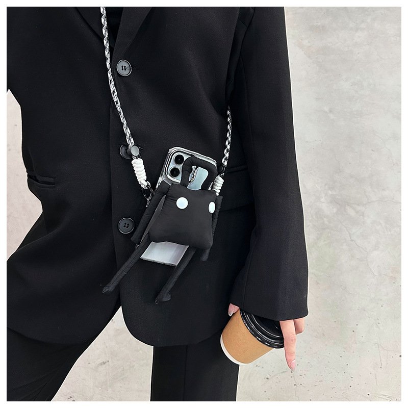 Fashion trendy cute doll mobile phone back clip doll detachable back sticker crossbody mobile phone strap lanyard