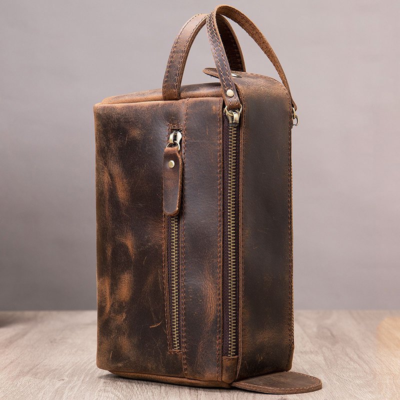 New men's genuine leather dopp bag for men wash bag retro cowhide large capacity mens toiletry bag