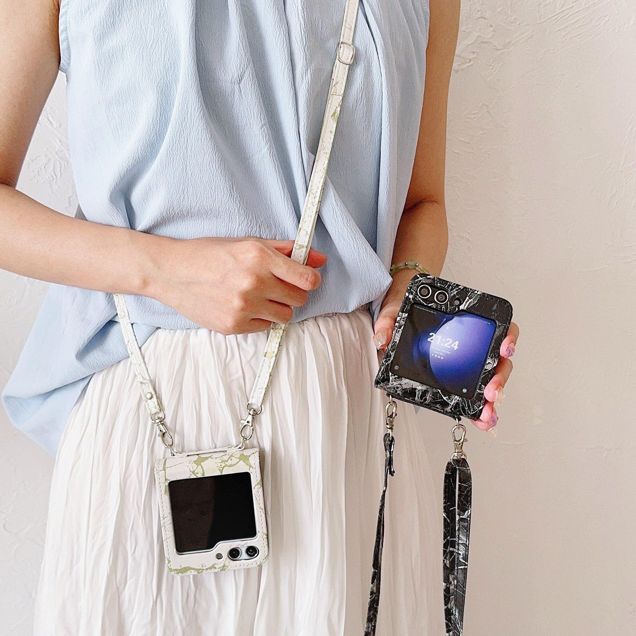 New Folding Phone Case Marble Pattern 4 Colors With The Same Crossbody Strap For Samsung ZFLIP3 ZFLIP4 ZFLIP5