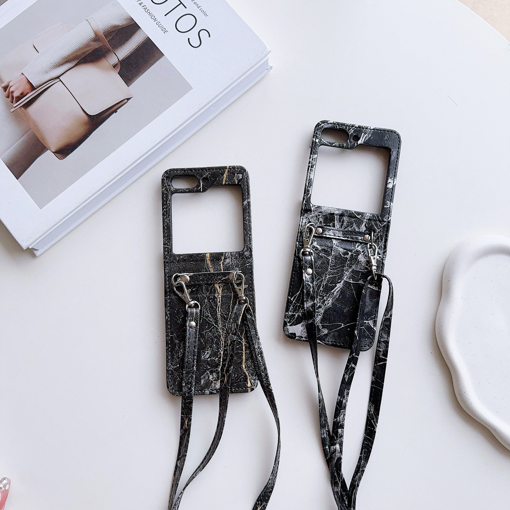 New Folding Phone Case Marble Pattern 4 Colors With The Same Crossbody Strap For Samsung ZFLIP3 ZFLIP4 ZFLIP5