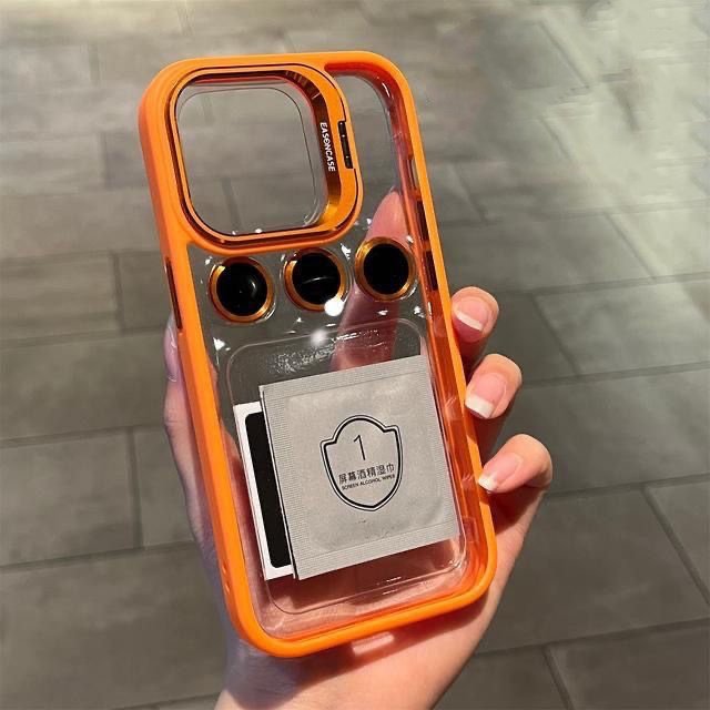 Fashion Clear holder Acrylic Mobile Phone Case For iPhone 16 15 14 13 12 11 Pro max lens glass stand Shockproof Back Cover
