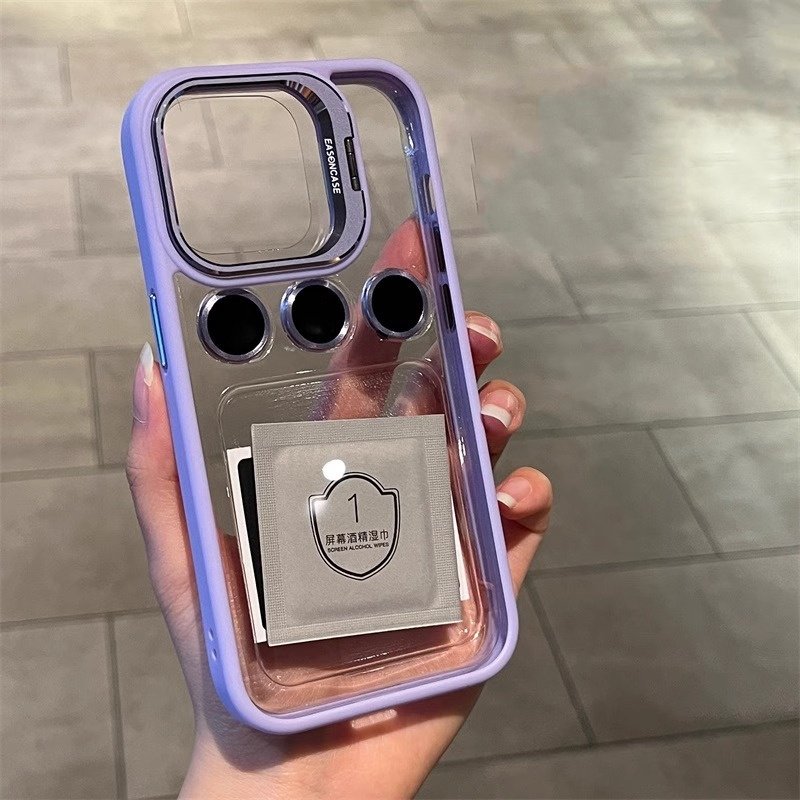 Fashion Clear holder Acrylic Mobile Phone Case For iPhone 16 15 14 13 12 11 Pro max lens glass stand Shockproof Back Cover