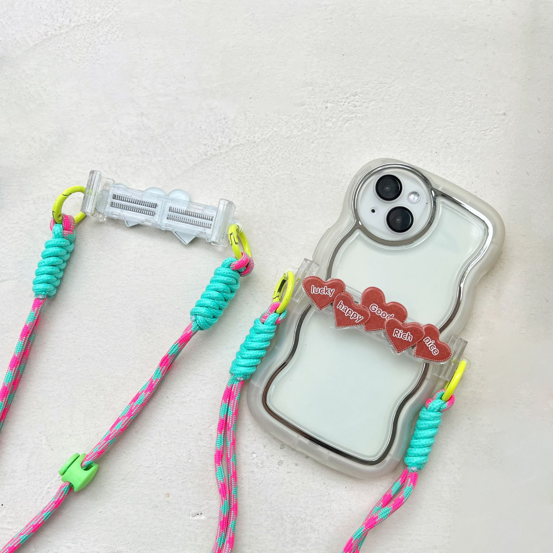 Hanging Rope Cartoon Love Case Clip Detachable Phone Clip Anti Loss Hanging Rope Customization For Iphone 16 Plus 15 Pro max