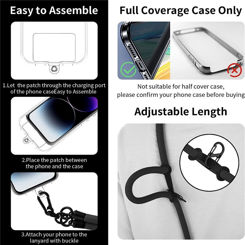 150CM Length Phone Lanyard Adjustable Detachable Neck Cord Outdoor Universal Crossbody Strap Card Clip for Mobile Phone Case