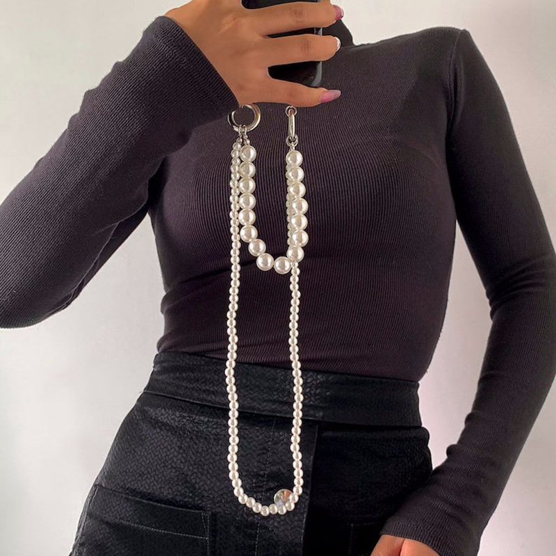 RW Unique Phone Case Shoulder Strap Lanyard For Phone Anti Drop Retractable CrossBody Round Beaded Pearls Cell Phone Chain Strap