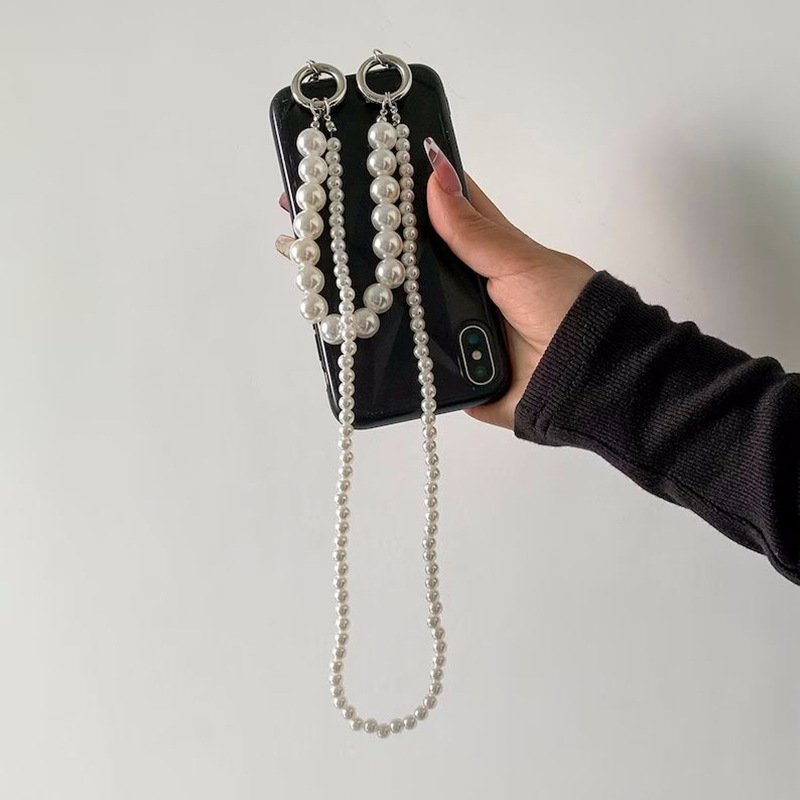 RW Unique Phone Case Shoulder Strap Lanyard For Phone Anti Drop Retractable CrossBody Round Beaded Pearls Cell Phone Chain Strap