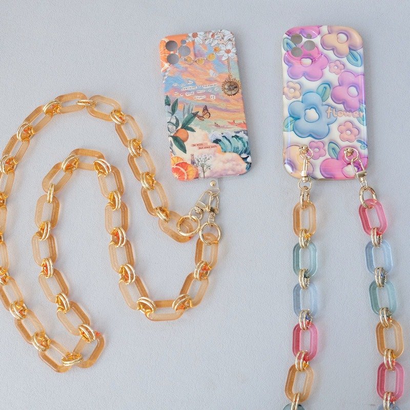 Candy Color Thick Phone Shoulder Strap Bag Chain Accessories Gold Transparent Clear Acrylic Chain Phone Crossbody Necklace