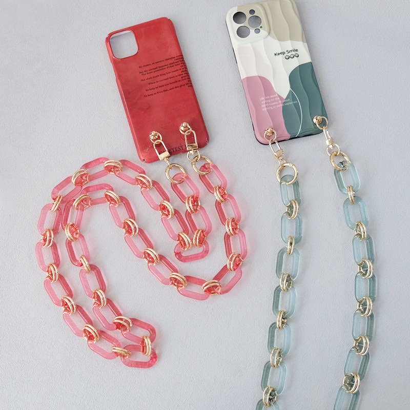 Candy Color Thick Phone Shoulder Strap Bag Chain Accessories Gold Transparent Clear Acrylic Chain Phone Crossbody Necklace