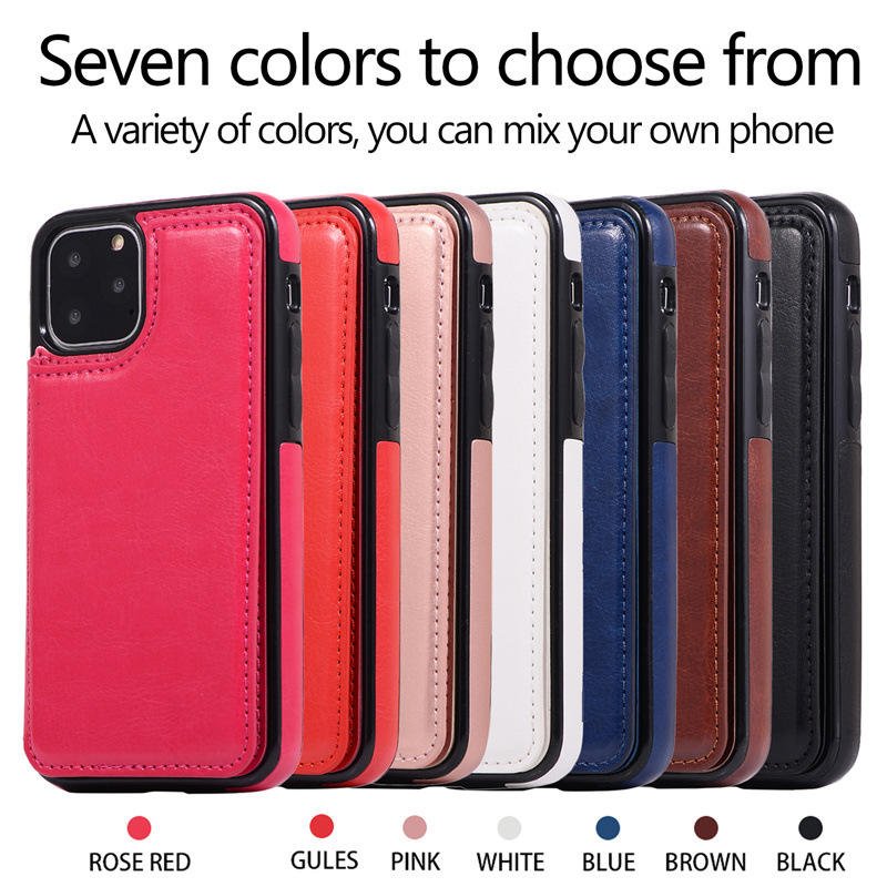 For iPhone Cases Crazy Horse Cow Leather Wallet Flip Case for iPhone 16 15 14 13 Leather Credit Card Pocket for iPhone 15 Case