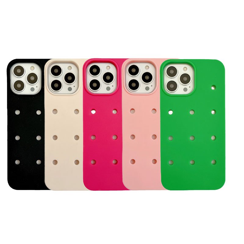 Popular 3D DIY Original Bare hole buckle decoration soft silicone phone case for 16 12 13 14 15 plus 11pro 16pro max xr xs 7 6