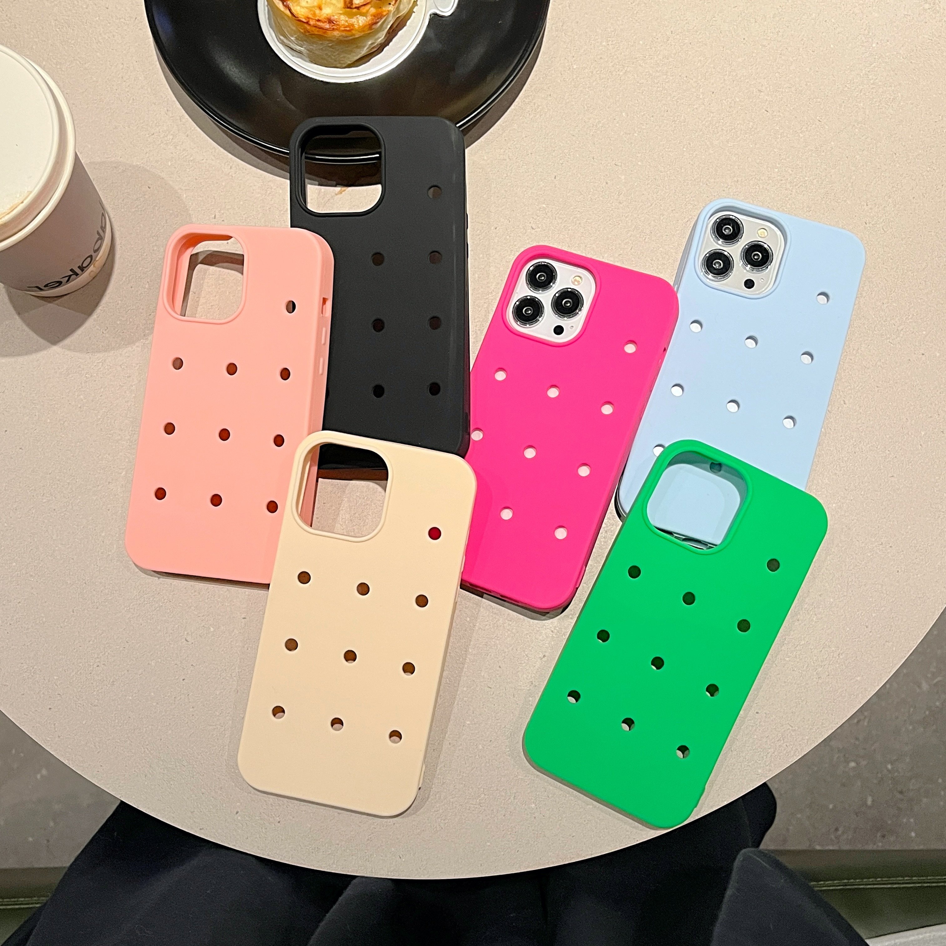 Popular 3D DIY Original Bare hole buckle decoration soft silicone phone case for 16 12 13 14 15 plus 11pro 16pro max xr xs 7 6