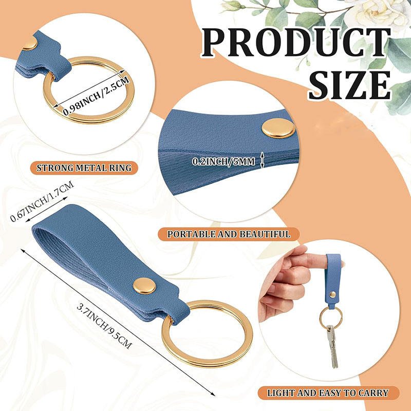 Personalized PU Leather Keychain Kit with Short Nylon Lanyard Strap Key Rings Rivets for DIY Craft Laser Engraving