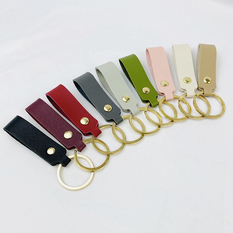 Personalized PU Leather Keychain Kit with Short Nylon Lanyard Strap Key Rings Rivets for DIY Craft Laser Engraving