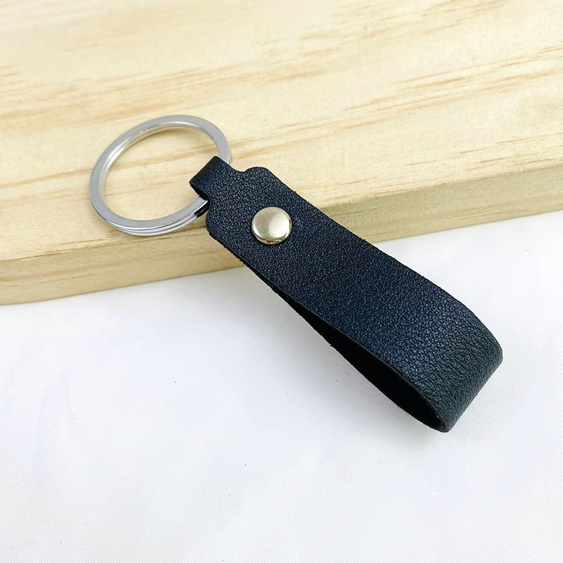 Personalized PU Leather Keychain Kit with Short Nylon Lanyard Strap Key Rings Rivets for DIY Craft Laser Engraving