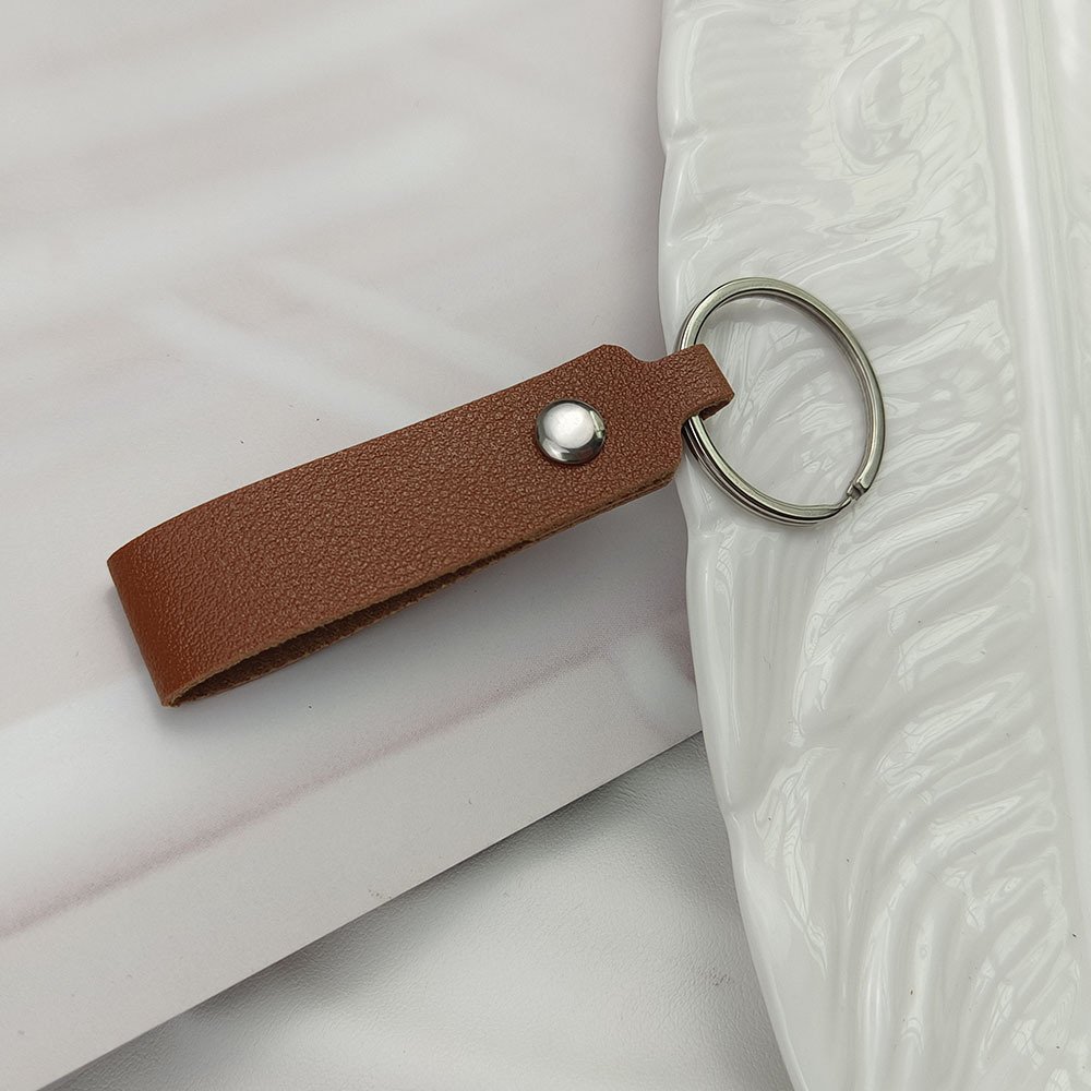 Personalized PU Leather Keychain Kit with Short Nylon Lanyard Strap Key Rings Rivets for DIY Craft Laser Engraving
