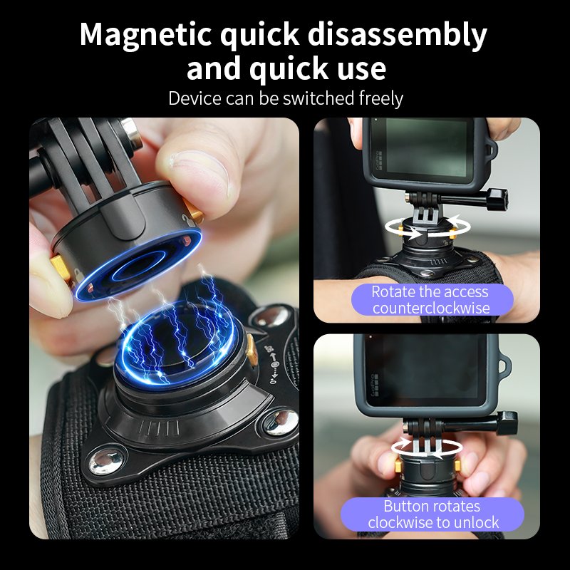 Wrist Strap Mount For Action Camera Gopro Handsfree Rotary Universal Magnetic Quick-release Wrist Strap