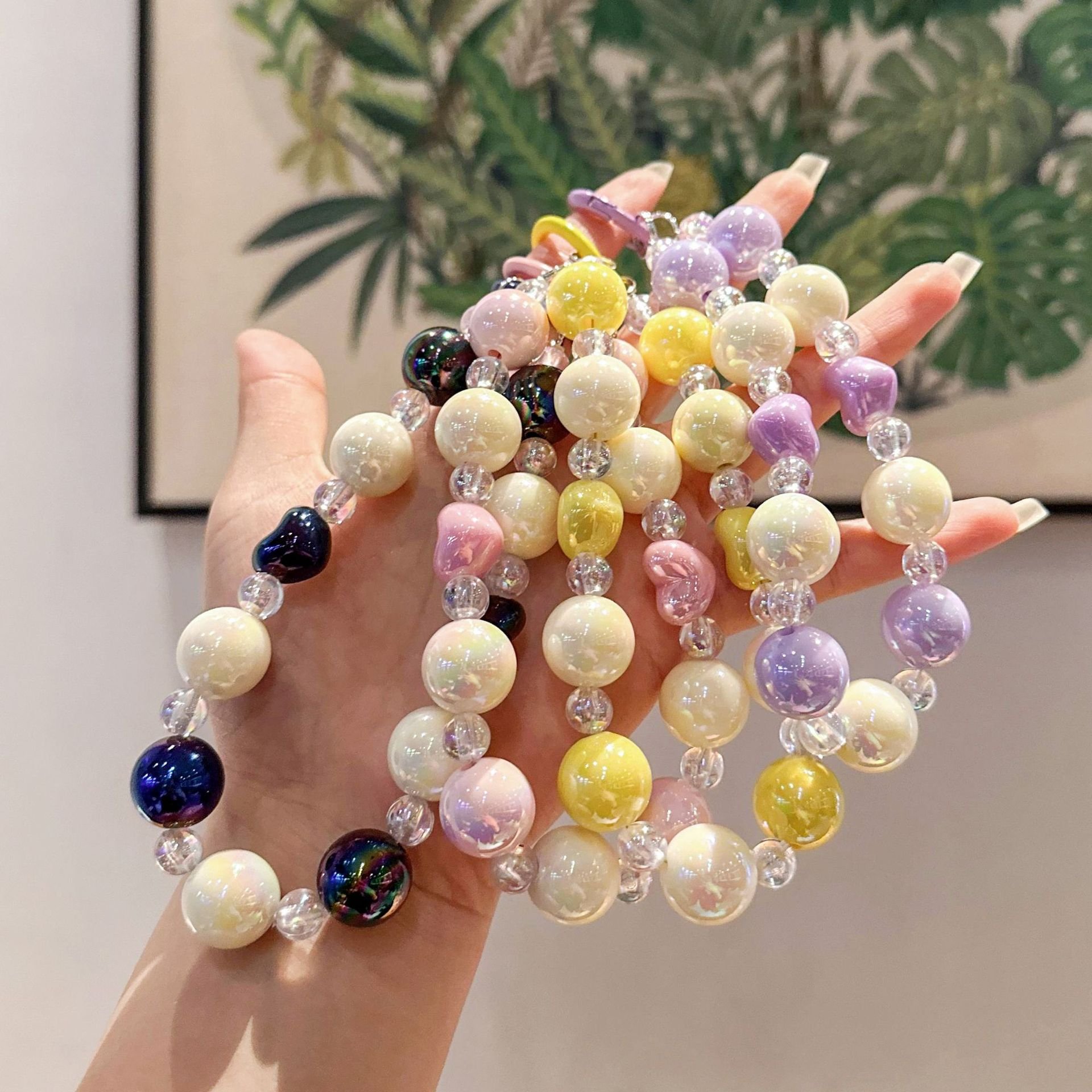 Color acrylic beaded bracelet key chain accessories Beautiful women's mobile phone chain bag car accessory wholesale