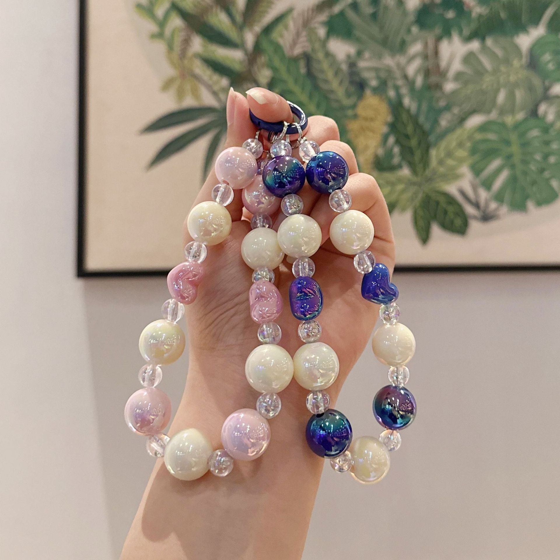 Color acrylic beaded bracelet key chain accessories Beautiful women's mobile phone chain bag car accessory wholesale
