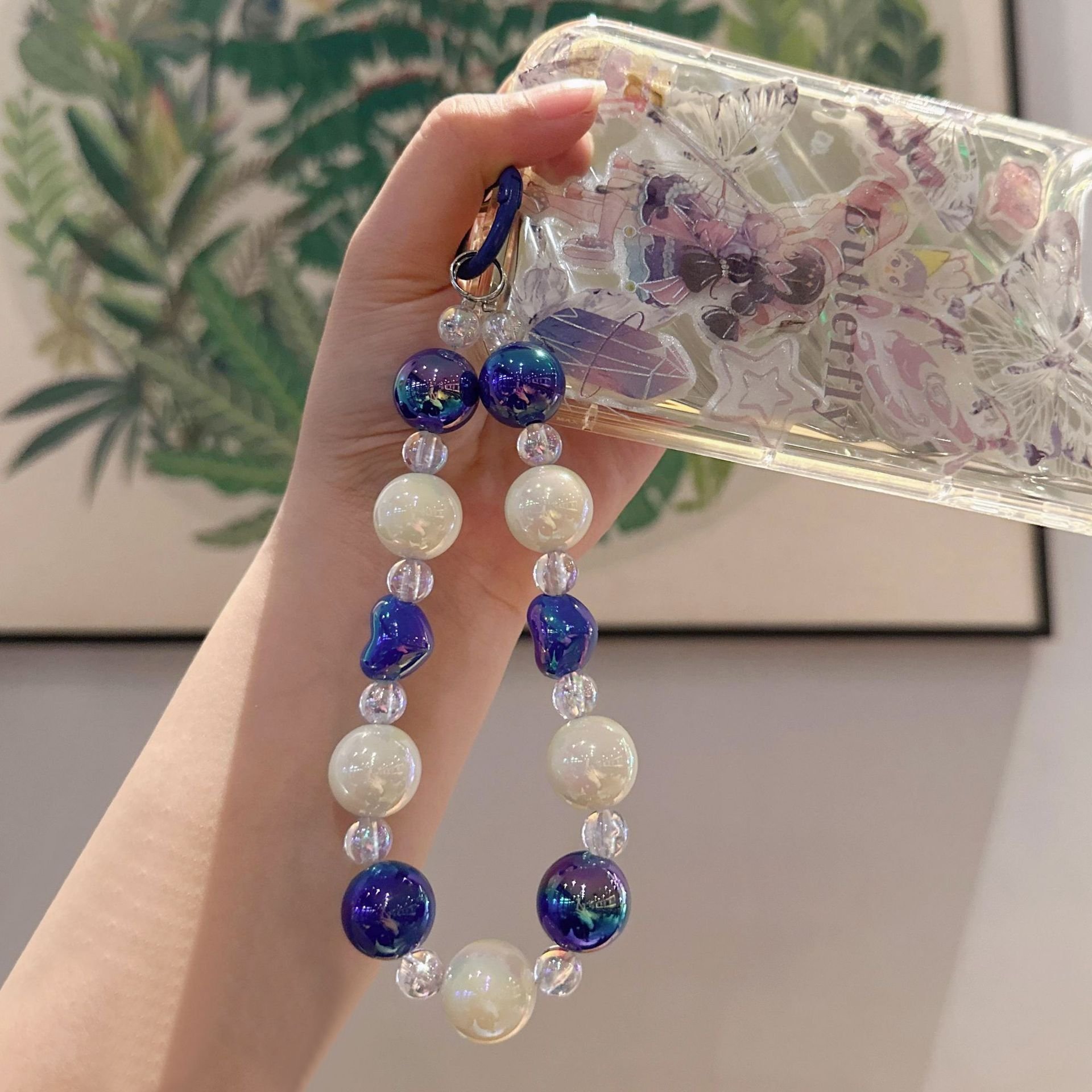 Color acrylic beaded bracelet key chain accessories Beautiful women's mobile phone chain bag car accessory wholesale