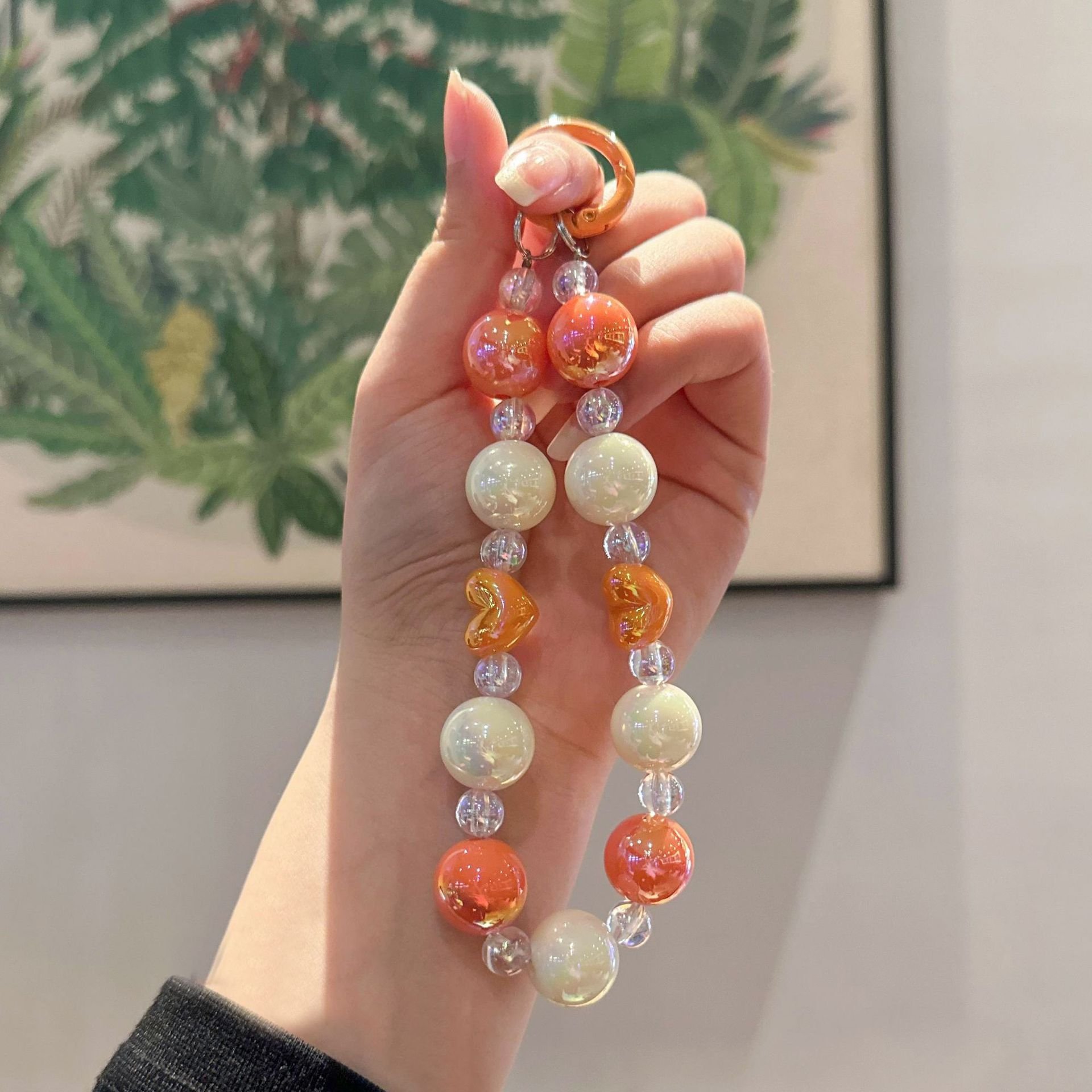 Color acrylic beaded bracelet key chain accessories Beautiful women's mobile phone chain bag car accessory wholesale