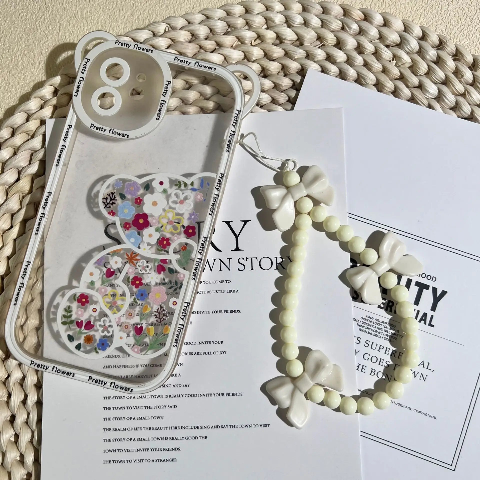 1pc Charm Bowknot Mobile Phone Chains For Women Girls Telephone Charm Strap Acrylic Pearl Beaded Lanyard Jewelry Gift