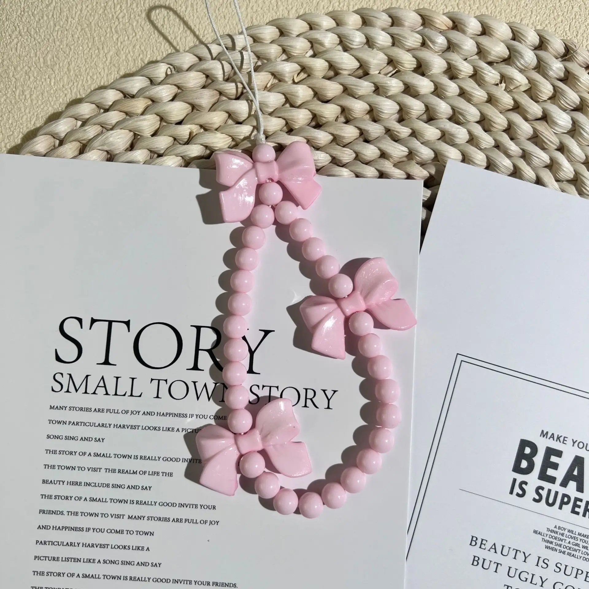 1pc Charm Bowknot Mobile Phone Chains For Women Girls Telephone Charm Strap Acrylic Pearl Beaded Lanyard Jewelry Gift