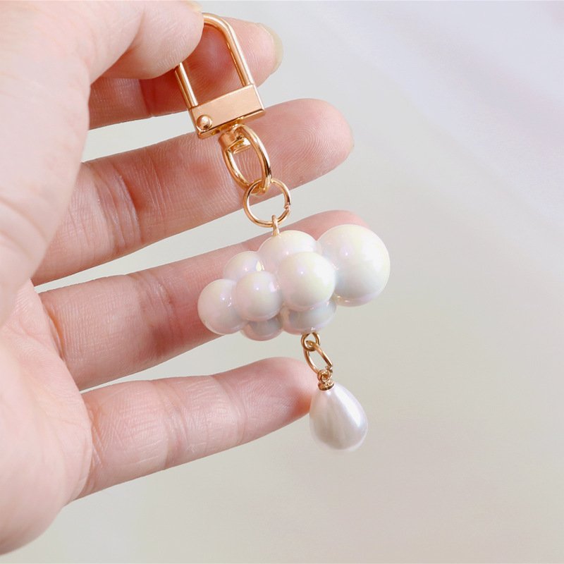 Wholesale Fashion Cute Pearl Cloud Colorful White Cloud Mesh Colorful Accessories Decoration Bag Hanging Acrylic Cloud Keychain