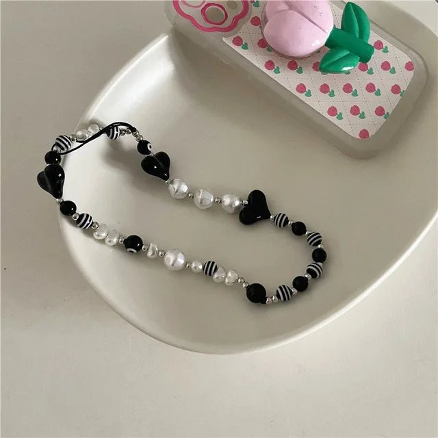 Charm Multicolor Resin Heart Bowknot Mobile Phone Chains for Women Girls Telephone Jewelry Strap Beaded Lanyard Hanging Cord