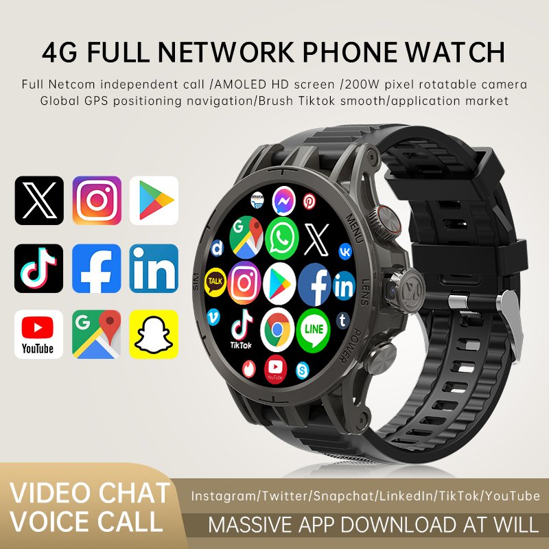 4G Android 8.1 Mobile AMOLED Round Screen Smartwatch WiFi GPS Heart Rate Monitor 200W Single Camera Smart Watch