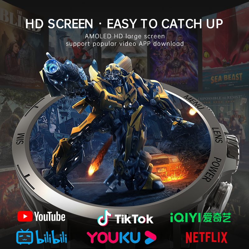 4G Android 8.1 Mobile AMOLED Round Screen Smartwatch WiFi GPS Heart Rate Monitor 200W Single Camera Smart Watch