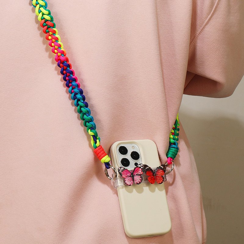 Colorful Rainbow Suspension Rope Mobile Phone Hanging Crossbody Necklace Handbag Backpack Holder Lanyard Long Phone Case Strap