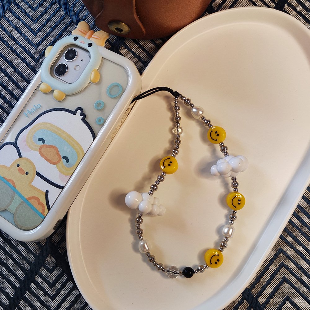 KKBEAD Smiley white cloud handmade beaded mobile phone wristband female mobile phone chain