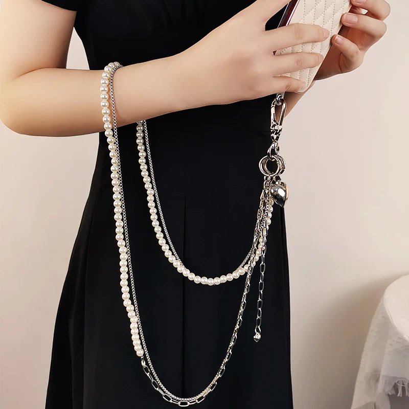 Crossbody Hanging Chain Pearl Pendant Love Phone Case Universal Strap Chain Bag Shoulder Strap Metal Strap Mobile Phone Lanyard