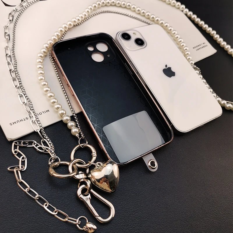 Crossbody Hanging Chain Pearl Pendant Love Phone Case Universal Strap Chain Bag Shoulder Strap Metal Strap Mobile Phone Lanyard