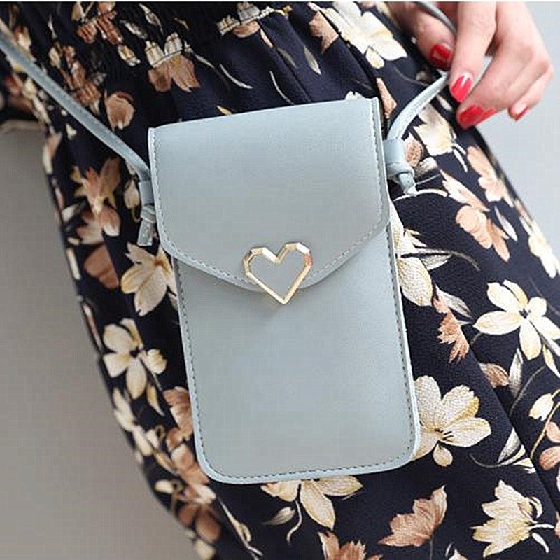 2022 Hot sale touchable clear window crossbody PU leather mobile phone bags with strap