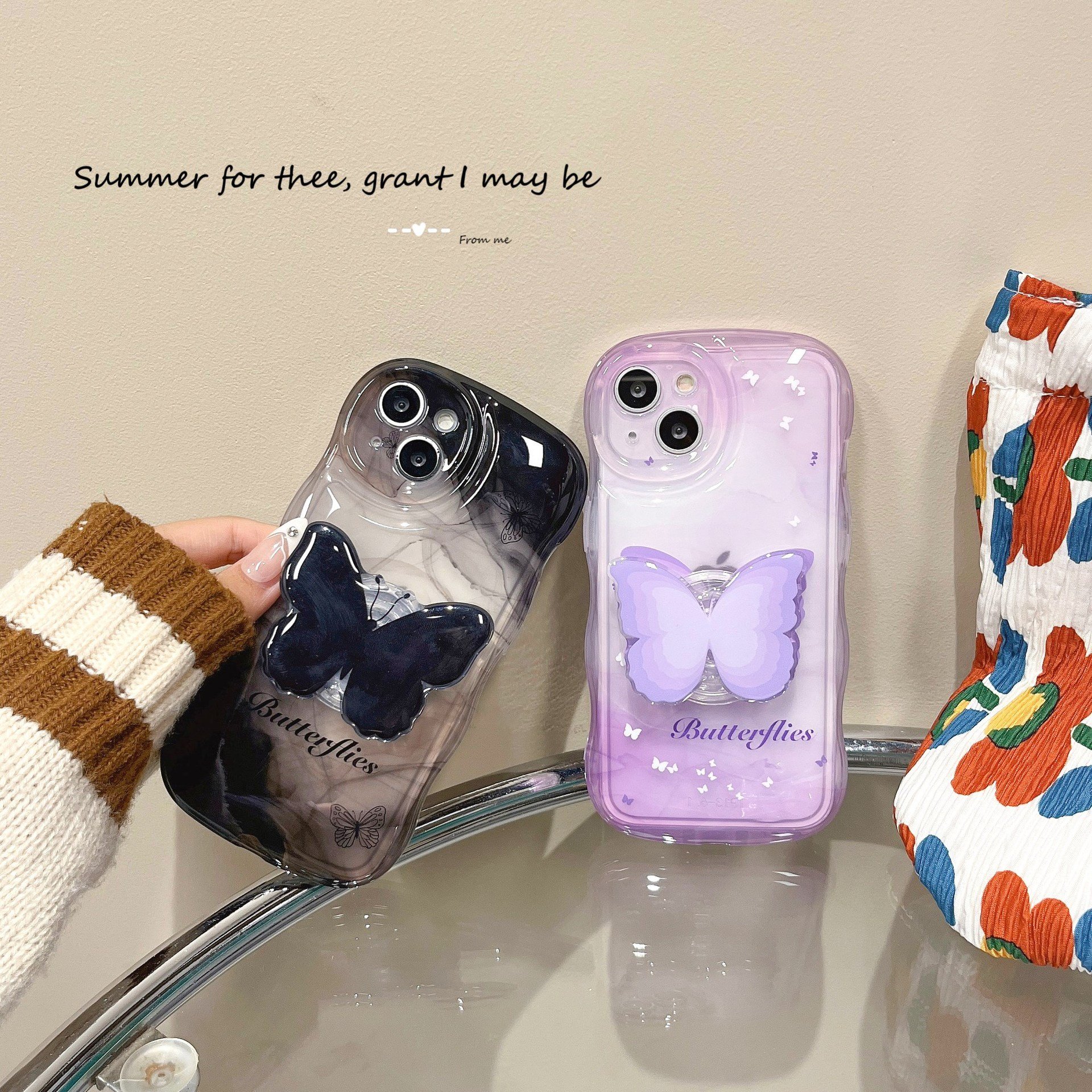 Butterfly Stand Bracelet Phone Case Bow Purple Portable Hot Model 2023 for iPhone15promax