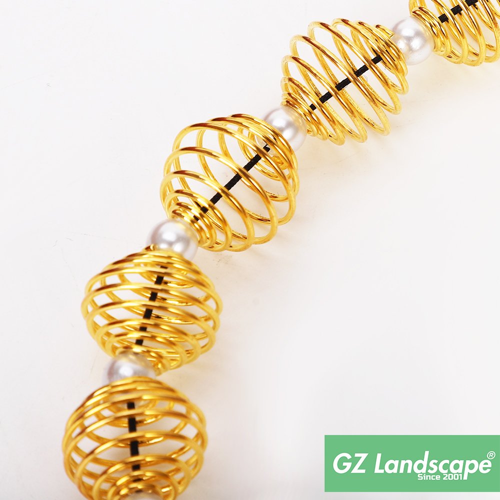 Custom gold phone charm accessory funny elastic coil hollow lantern bead strap pearl phone chain