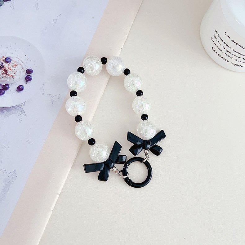 Fashion Acrylic Burst Bead Chain mobile phone case lanyard Keyring Detachable Gradient Bowknot Pendant Colorful Bag Chain Strap
