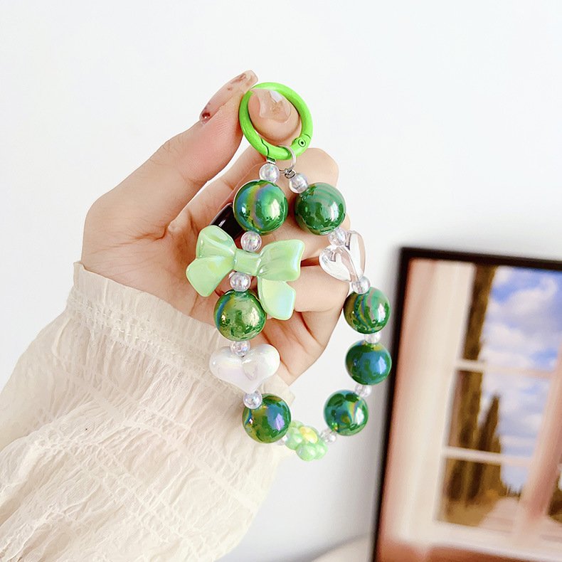 Fashion Acrylic Burst Bead Chain mobile phone case lanyard Keyring Detachable Gradient Bowknot Pendant Colorful Bag Chain Strap