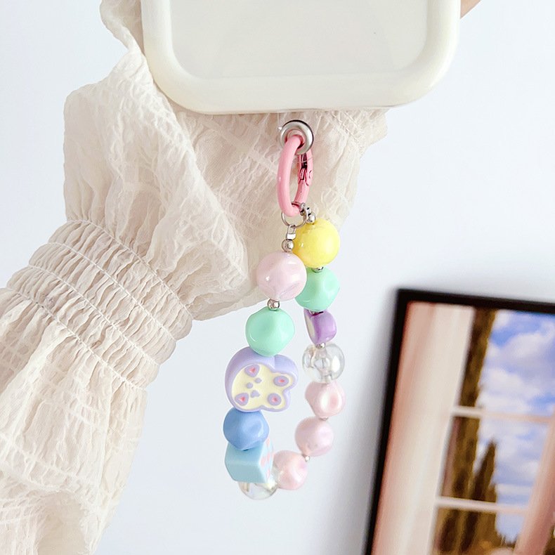 Fashion Acrylic Burst Bead Chain mobile phone case lanyard Keyring Detachable Gradient Bowknot Pendant Colorful Bag Chain Strap