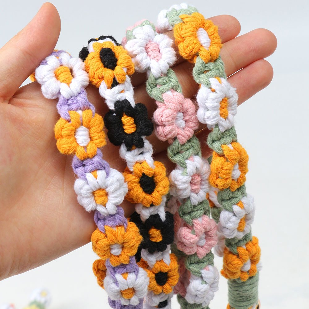 Custom Bohemian Style Hand Woven Daisy Nylon Phone Strap Lanyard Short Anti-Lost Mobile Phone Necklace